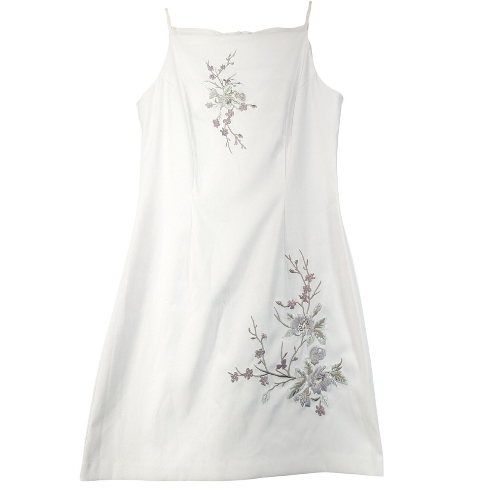 CDC Petites White Floral Embroidered Sheath Dress Square Neck Spaghetti Strap 6P